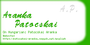 aranka patocskai business card